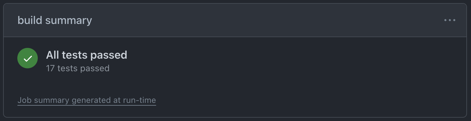 A screenshot of GitHub Actions build summary with test results.
