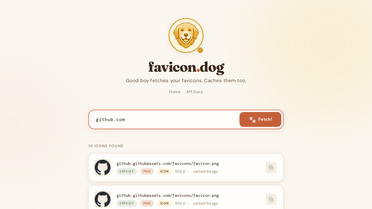 favicon.dog showing results for github.com